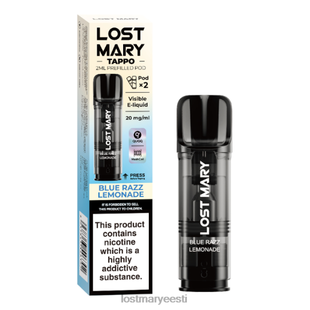 Lost Mary Vape - kadunud mary tappo eeltäidetud kaunad - 20mg - 2tk sinine razzi limonaad 24N60181